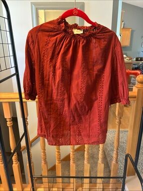 Universal Thread Rust Eyelet Peasant Blouse